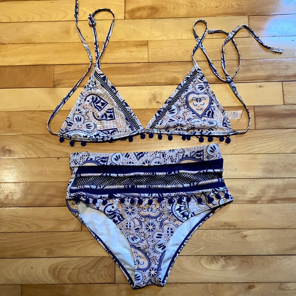 High waisted multi print pink and blue paisley